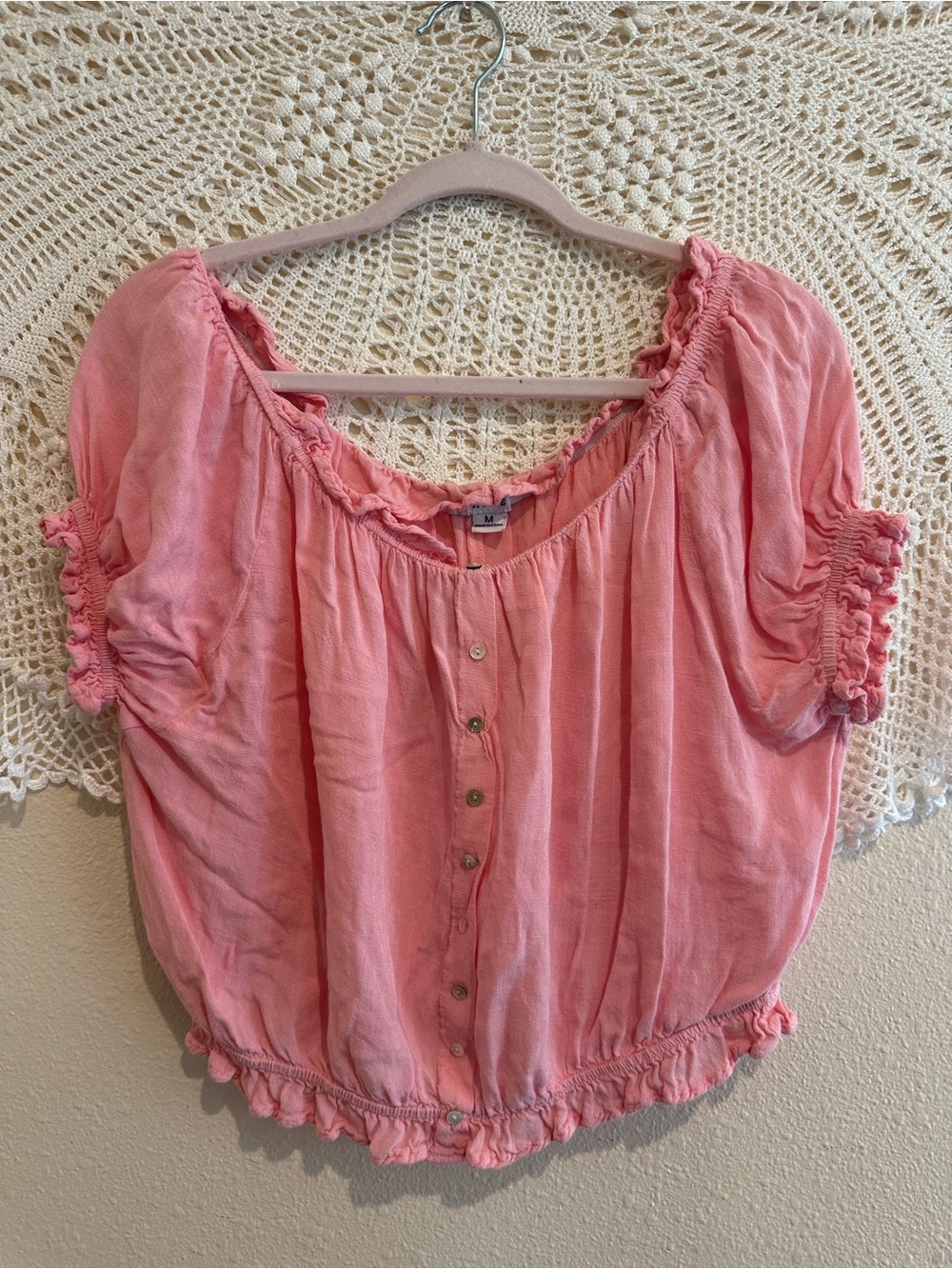 Hyfve — Pink Boho Peasant Top